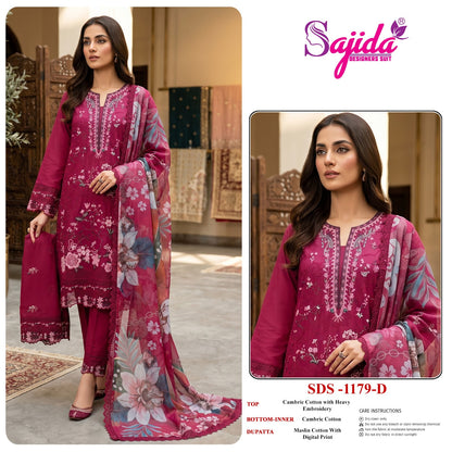 Design 1179 Sajida Cambric Cotton Pakistani Salwar Suits Exporter
