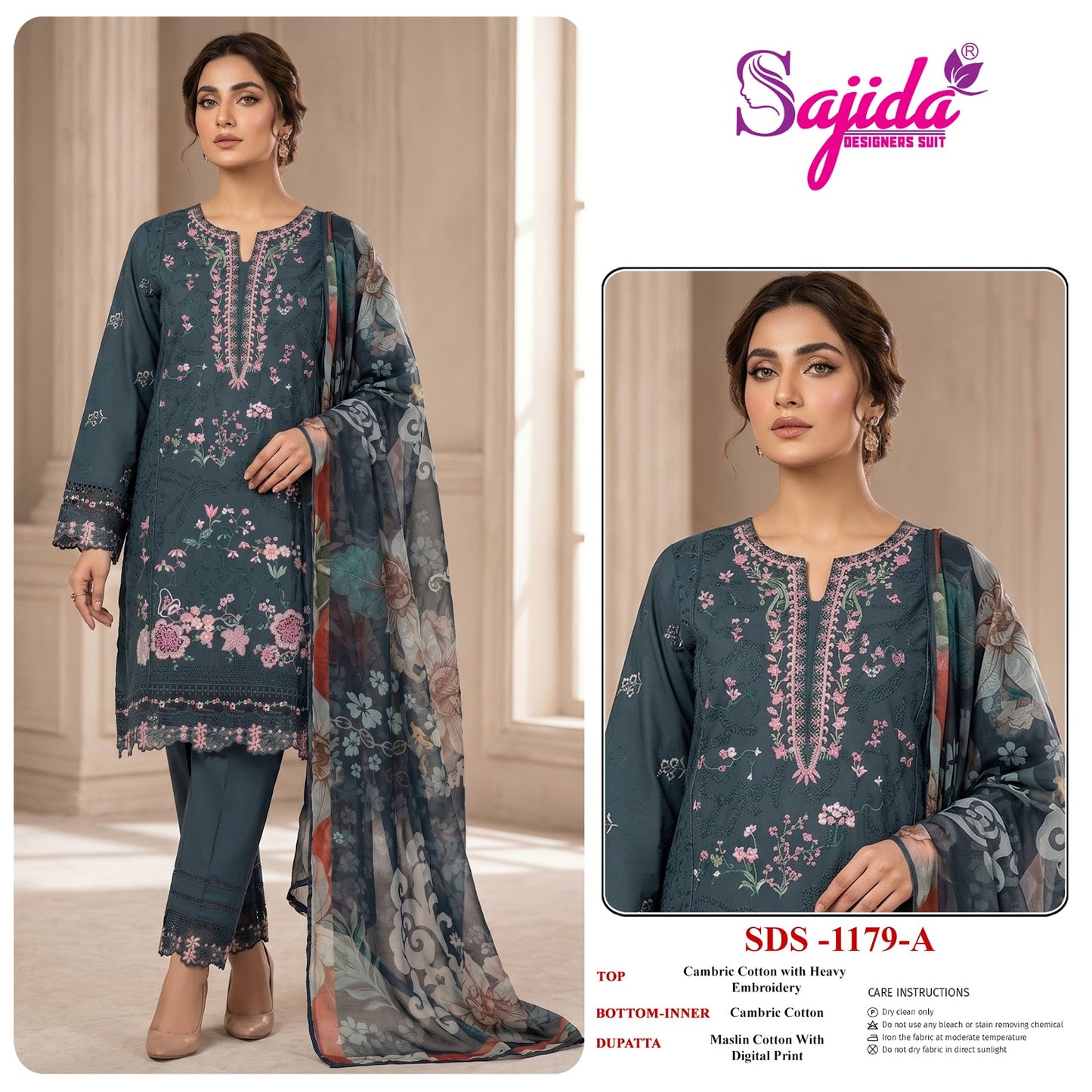 Design 1179 Sajida Cambric Cotton Pakistani Salwar Suits Exporter