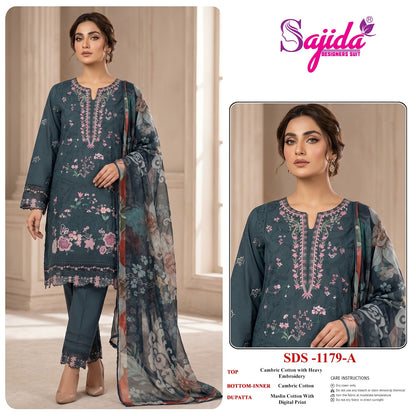 Design 1179 Sajida Cambric Cotton Pakistani Salwar Suits Exporter