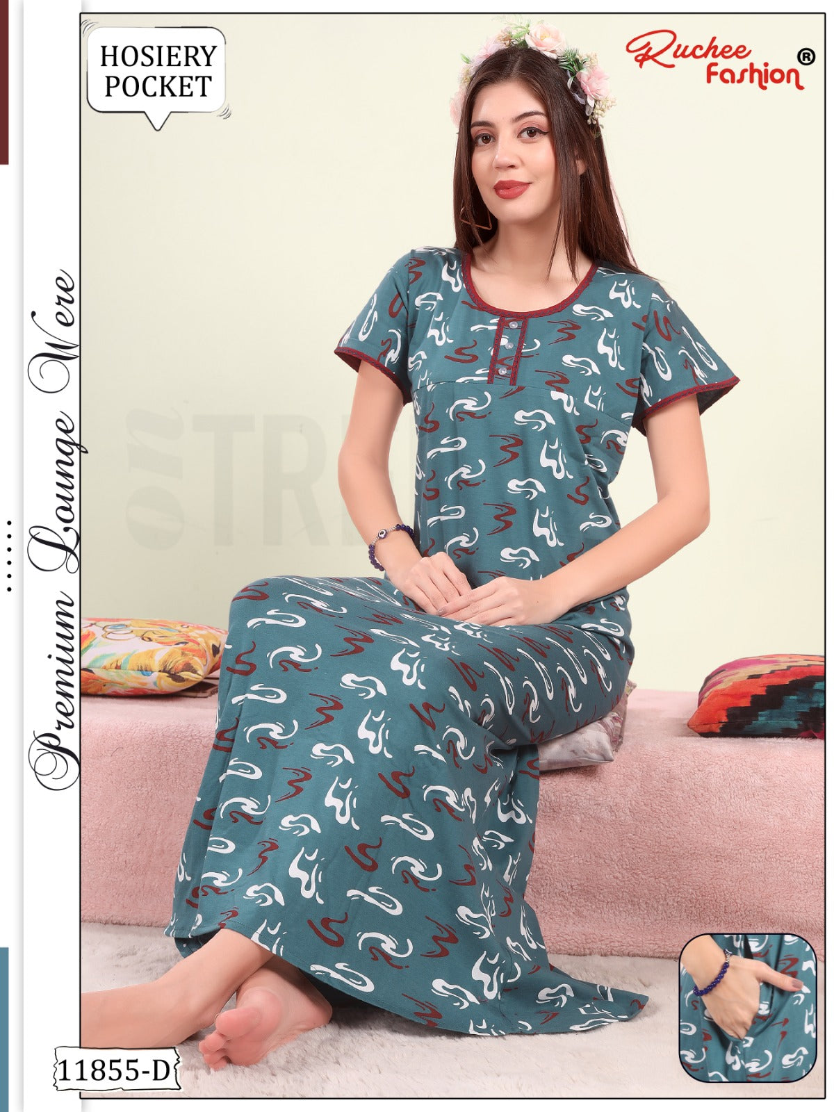 Design 11855 Ruchee Fashion Hosiery Night Gowns Exporter Gujarat