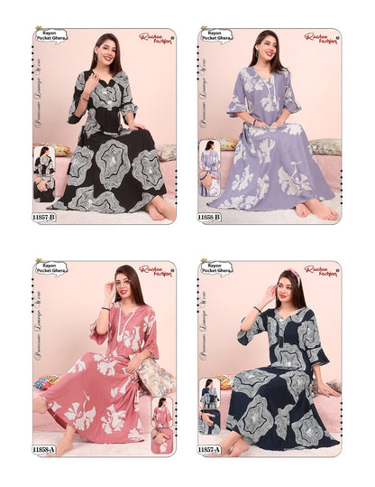 Design 11857-11858 Ruchee Fashion Rayon Night Gowns Supplier Gujarat