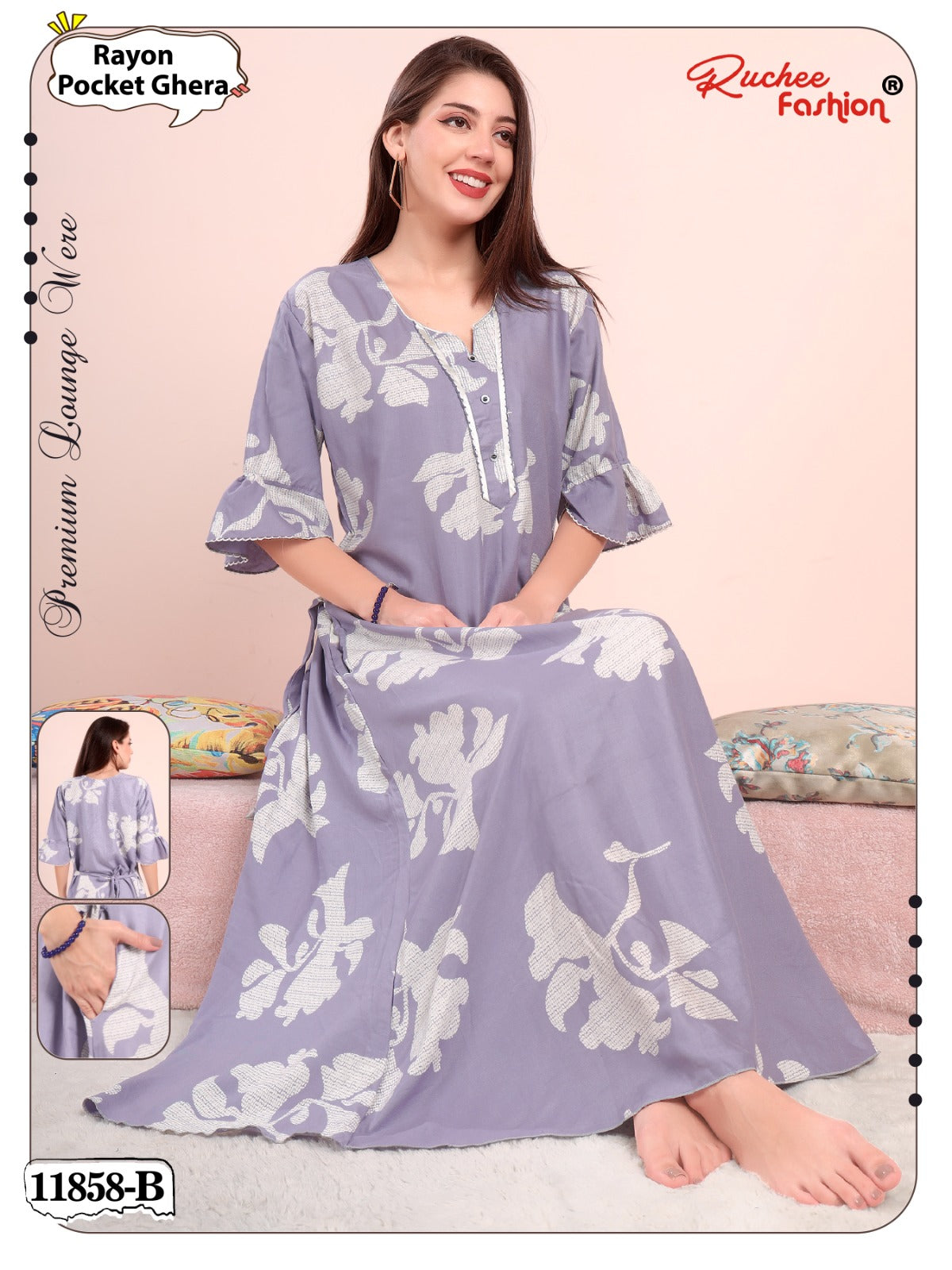 Design 11857-11858 Ruchee Fashion Rayon Night Gowns Supplier Gujarat