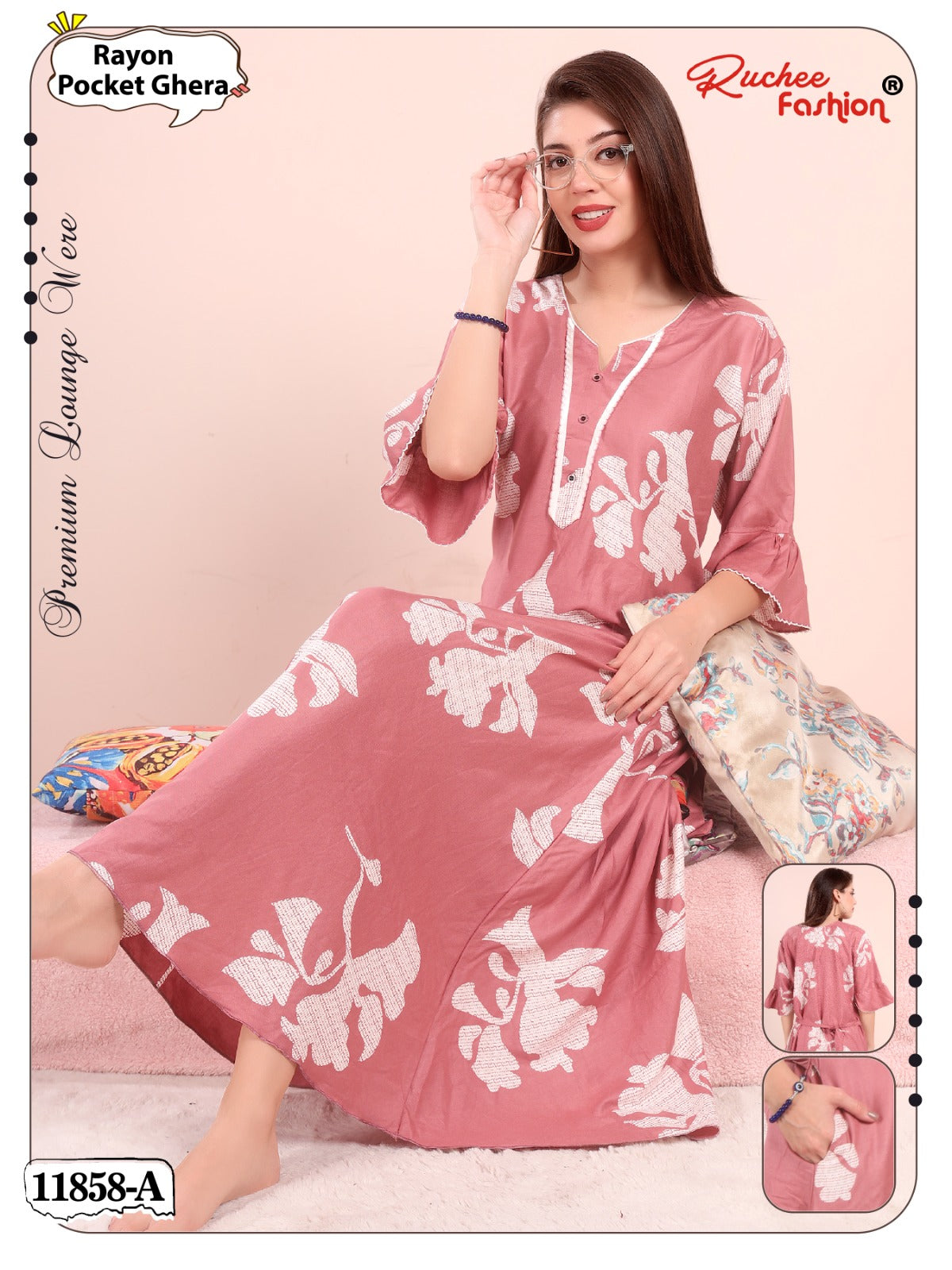Design 11857-11858 Ruchee Fashion Rayon Night Gowns Supplier Gujarat
