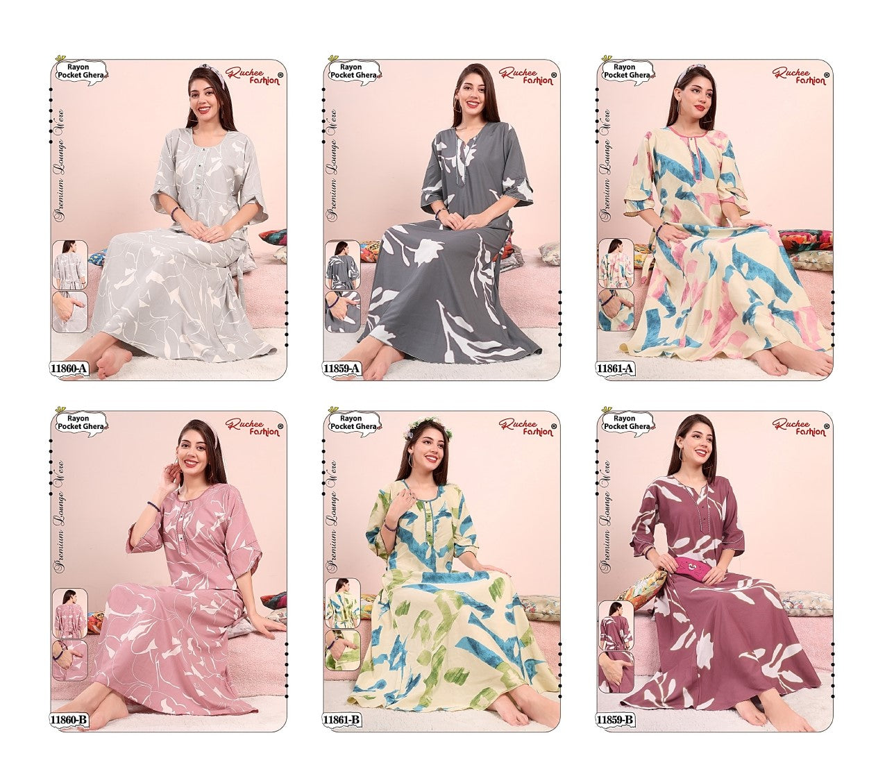 Design 11859-11861 Ruchee Fashion Rayon Night Gowns Manufacturer Gujarat
