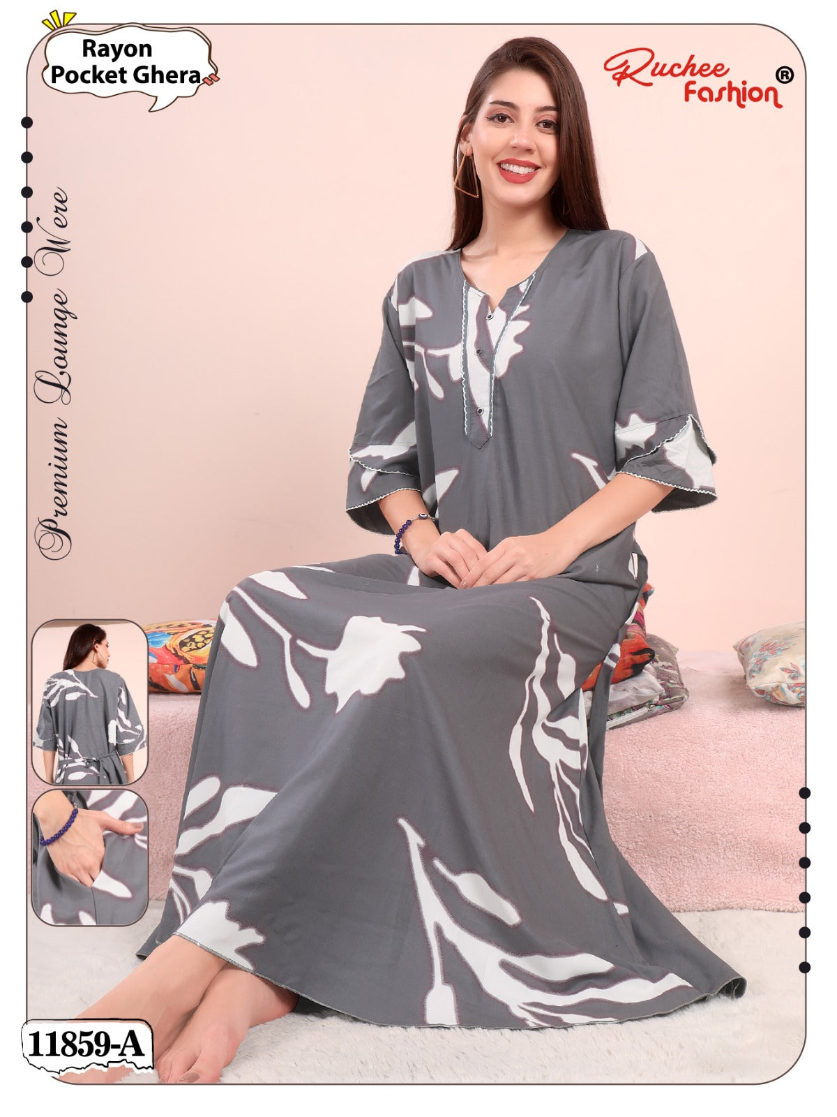 Design 11859-11861 Ruchee Fashion Rayon Night Gowns Manufacturer Gujarat