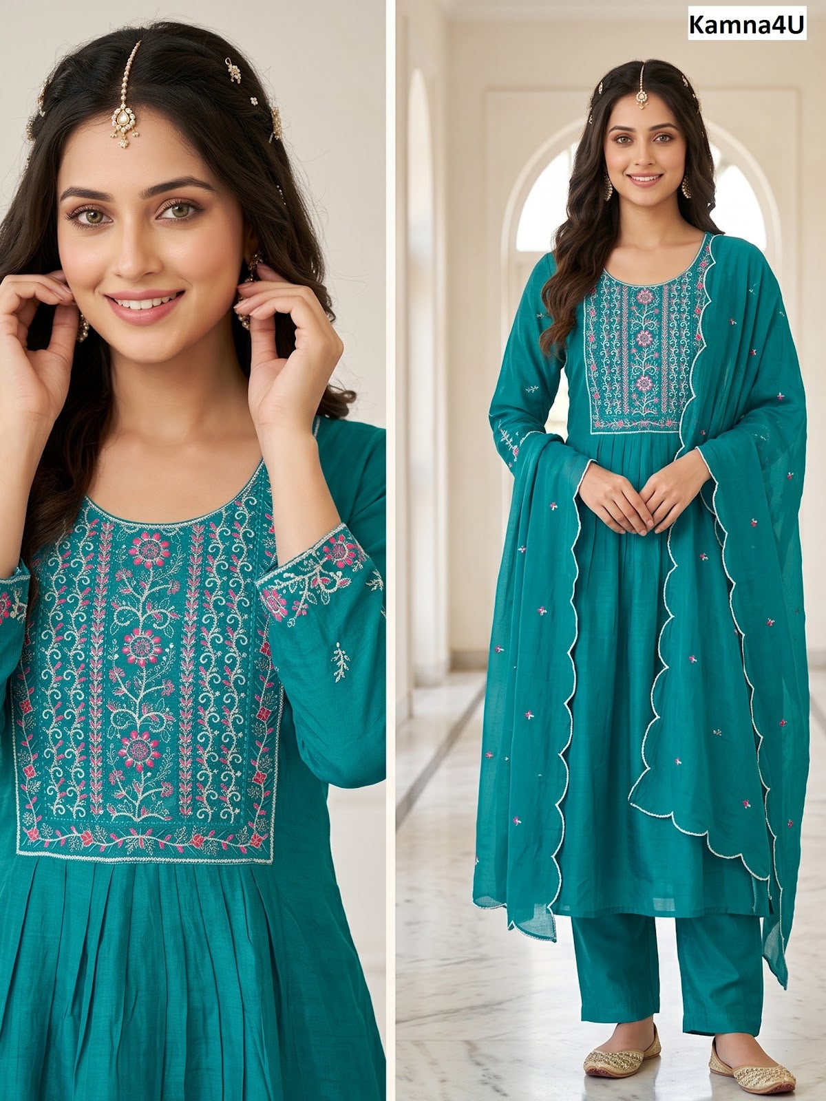 Design 1188 Kamna4U Chanderi Readymade Anarkali Suits Wholesale Rate