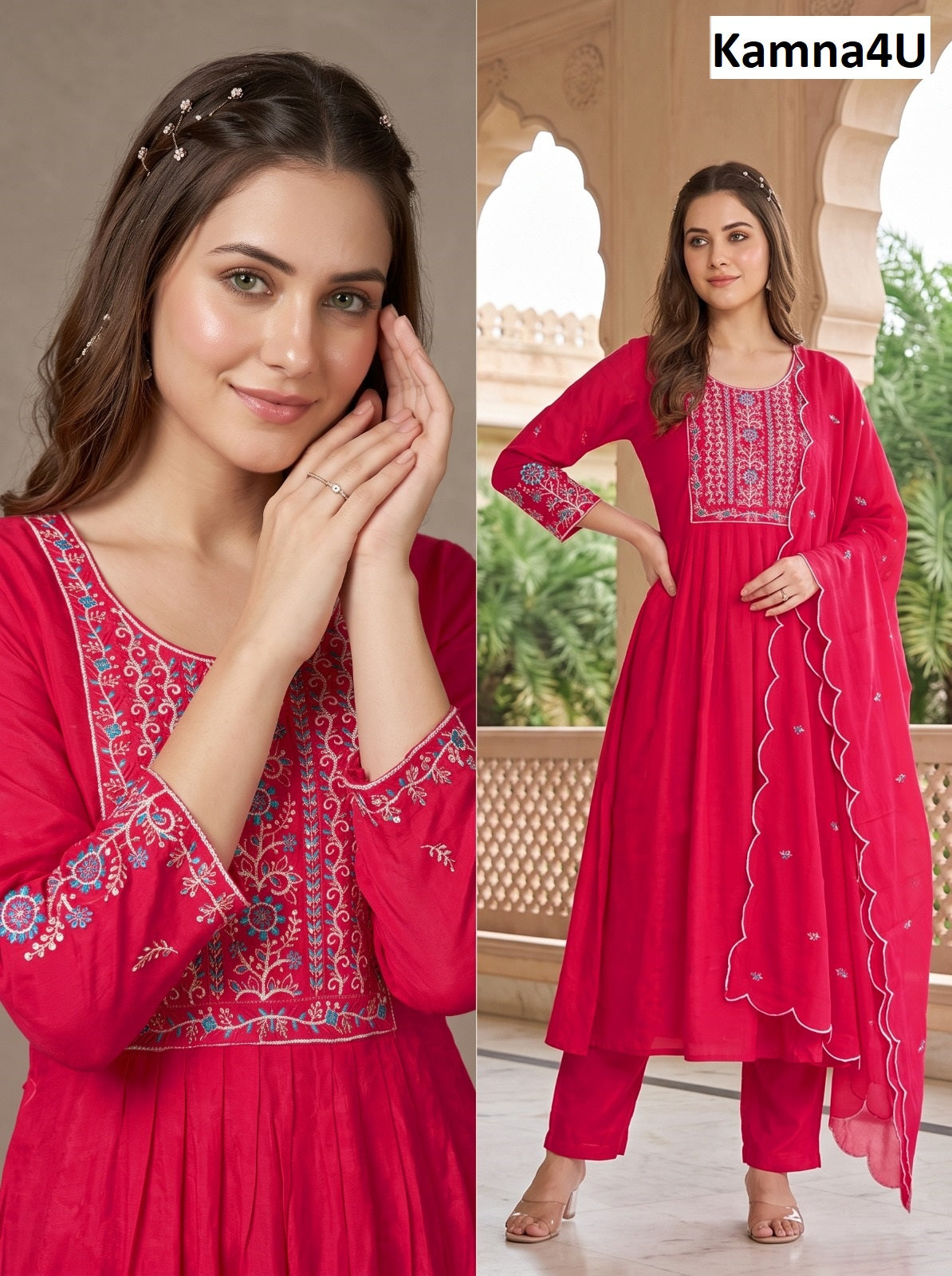 Design 1188 Kamna4U Chanderi Readymade Anarkali Suits Wholesale Rate