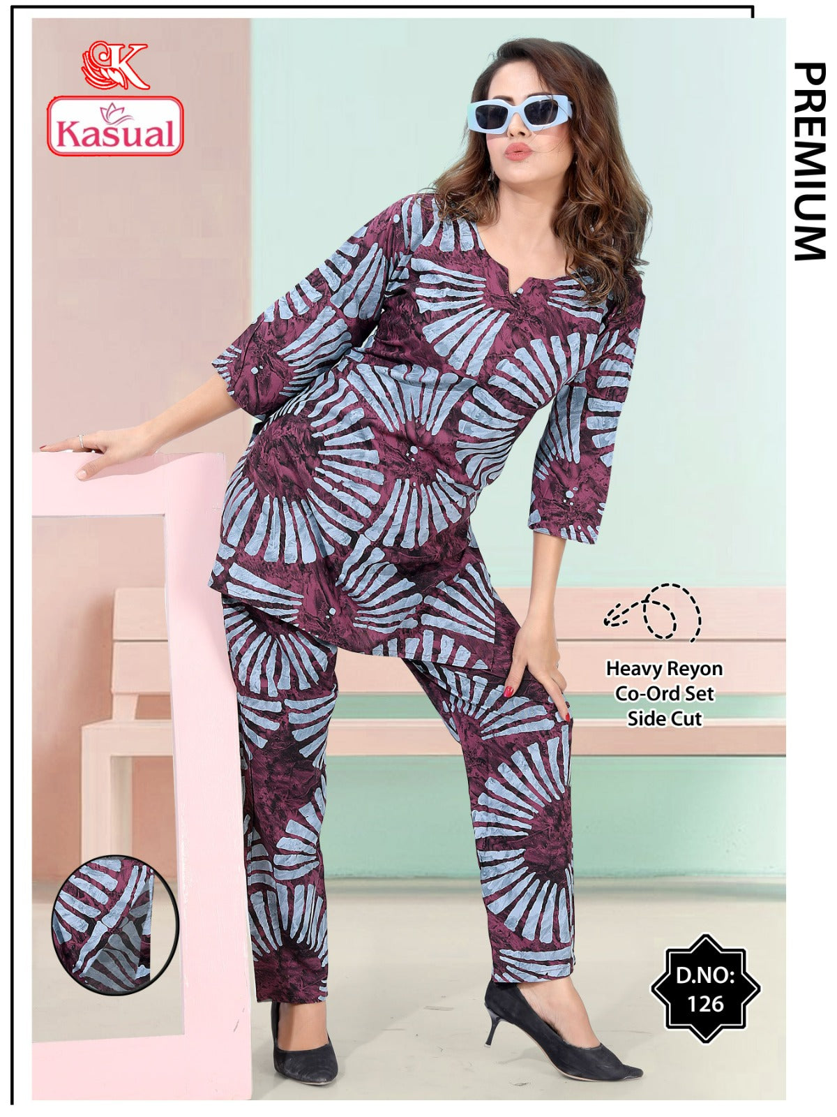 Design 119-126 Kasual Reyon Co Ord Set Wholesaler India