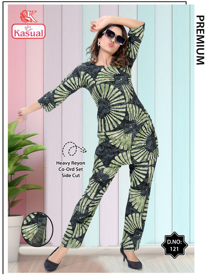 Design 119-126 Kasual Reyon Co Ord Set Wholesaler India