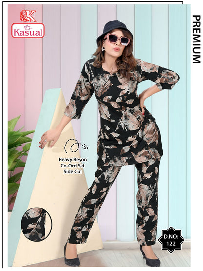 Design 119-126 Kasual Reyon Co Ord Set Wholesaler India