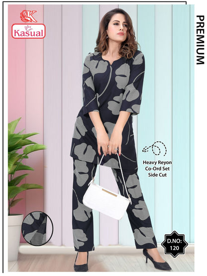 Design 119-126 Kasual Reyon Co Ord Set Wholesaler India