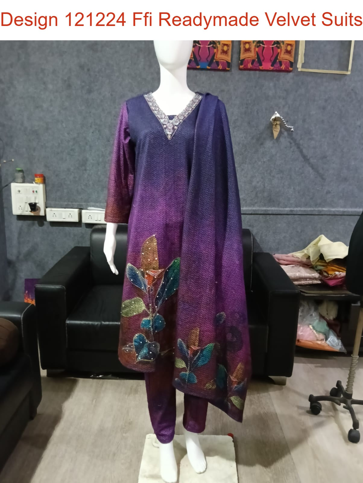 Design 121224 Ffi Readymade Velvet Suits Supplier India