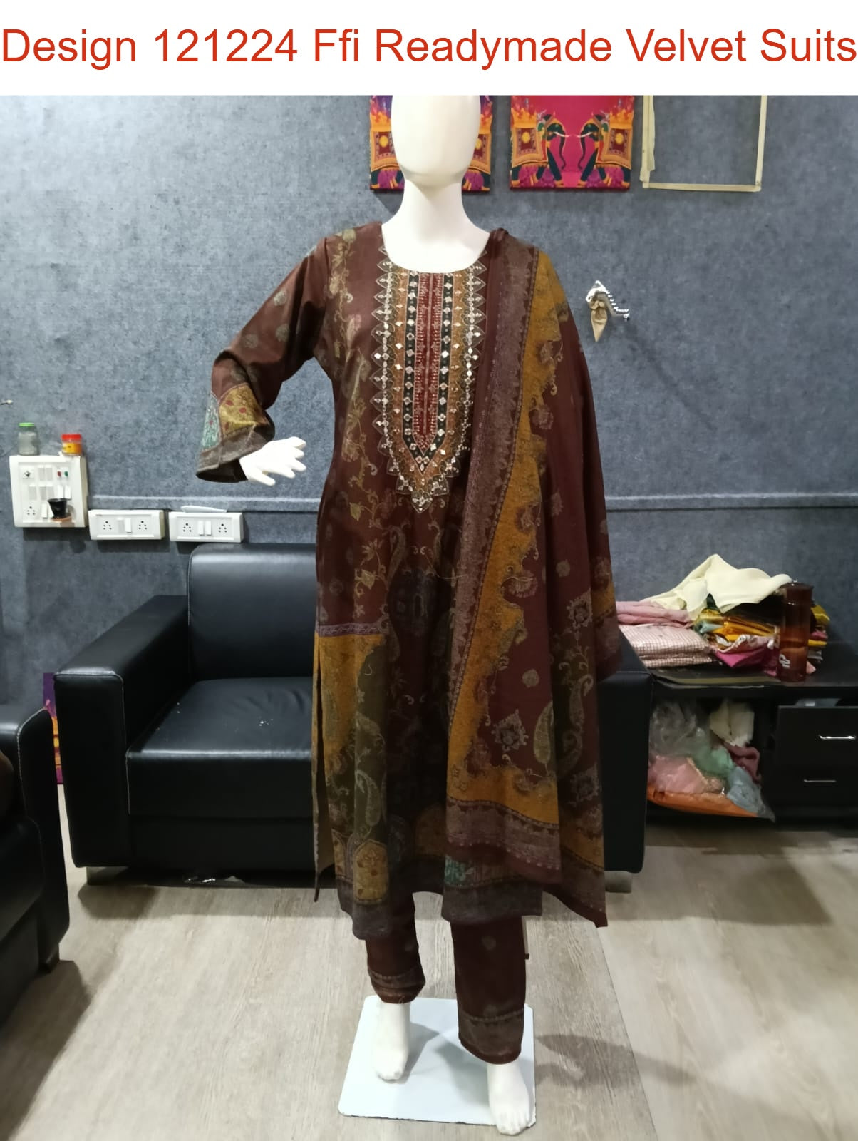 Design 121224 Ffi Readymade Velvet Suits Supplier India