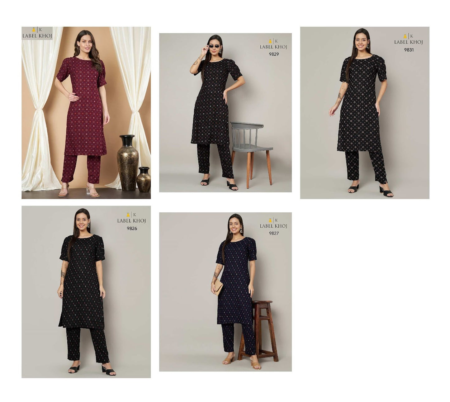 Design 12125 Label Khoj Viscose Rayon Kurti Pant Set Exporter