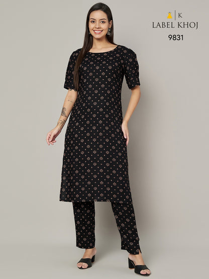Design 12125 Label Khoj Viscose Rayon Kurti Pant Set Exporter