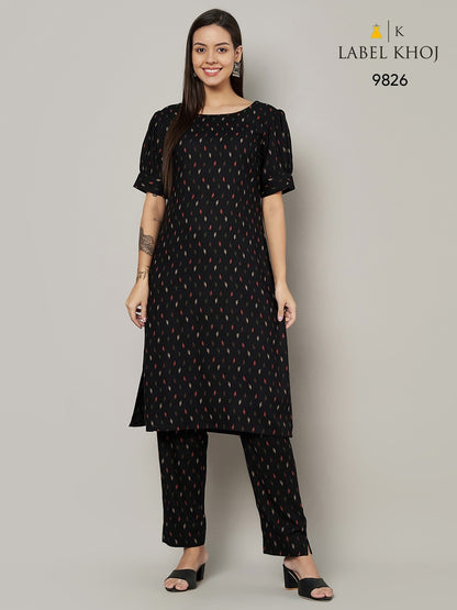 Design 12125 Label Khoj Viscose Rayon Kurti Pant Set Exporter