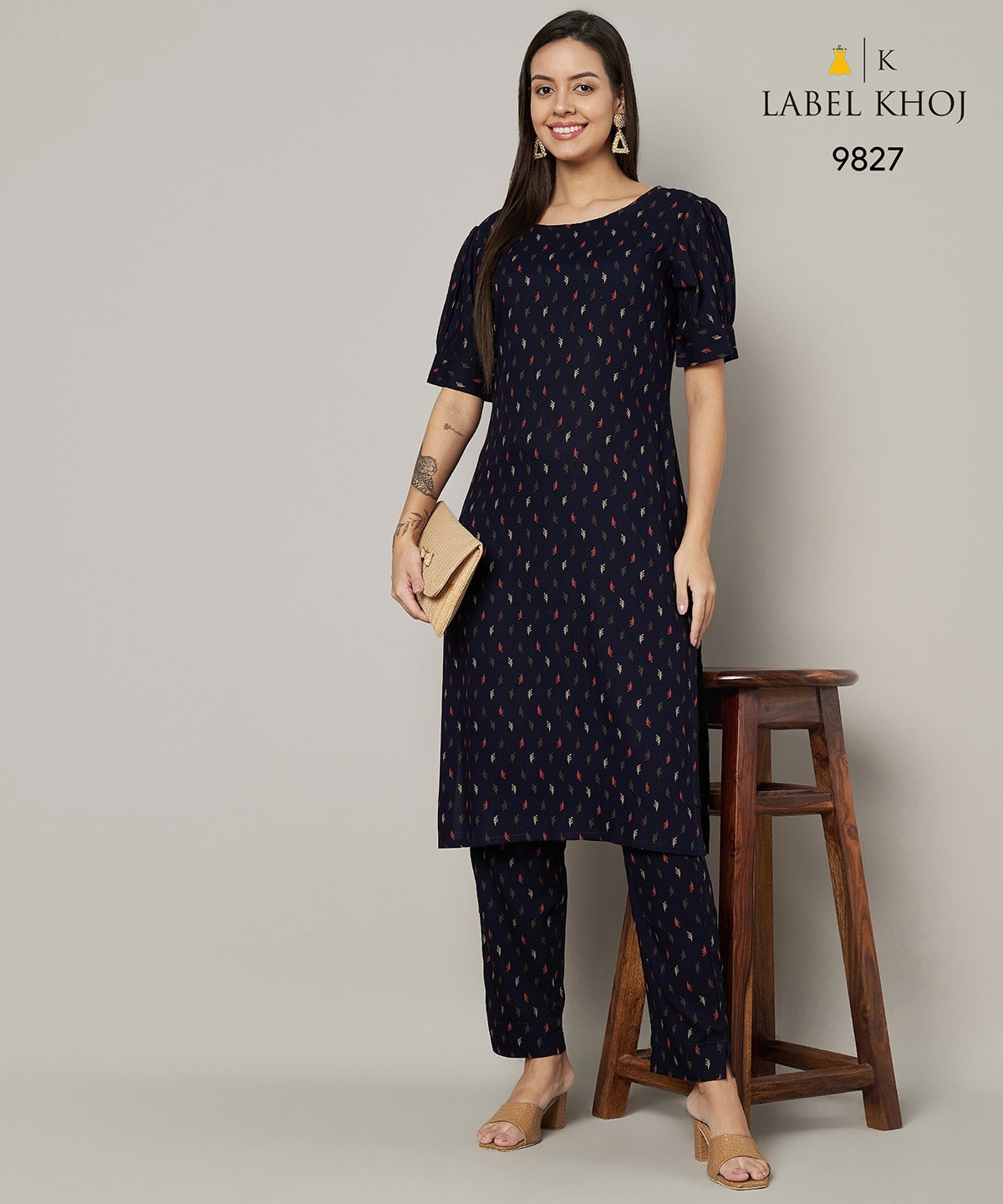 Design 12125 Label Khoj Viscose Rayon Kurti Pant Set Exporter