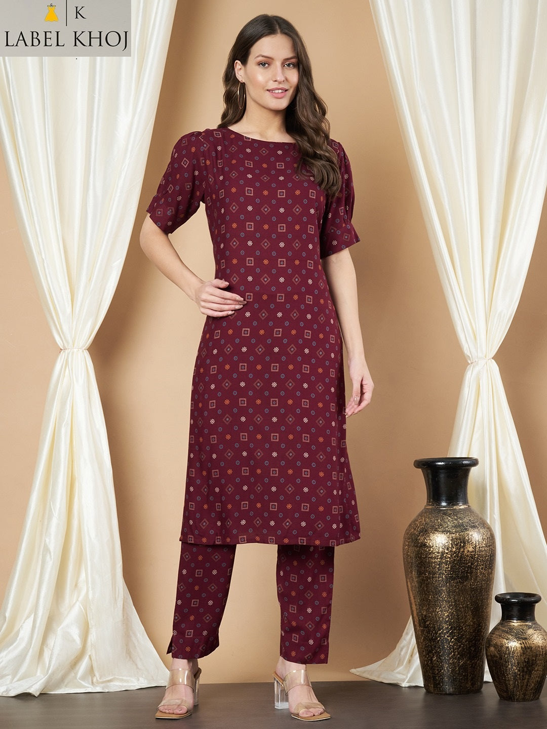 Design 12125 Label Khoj Viscose Rayon Kurti Pant Set Exporter