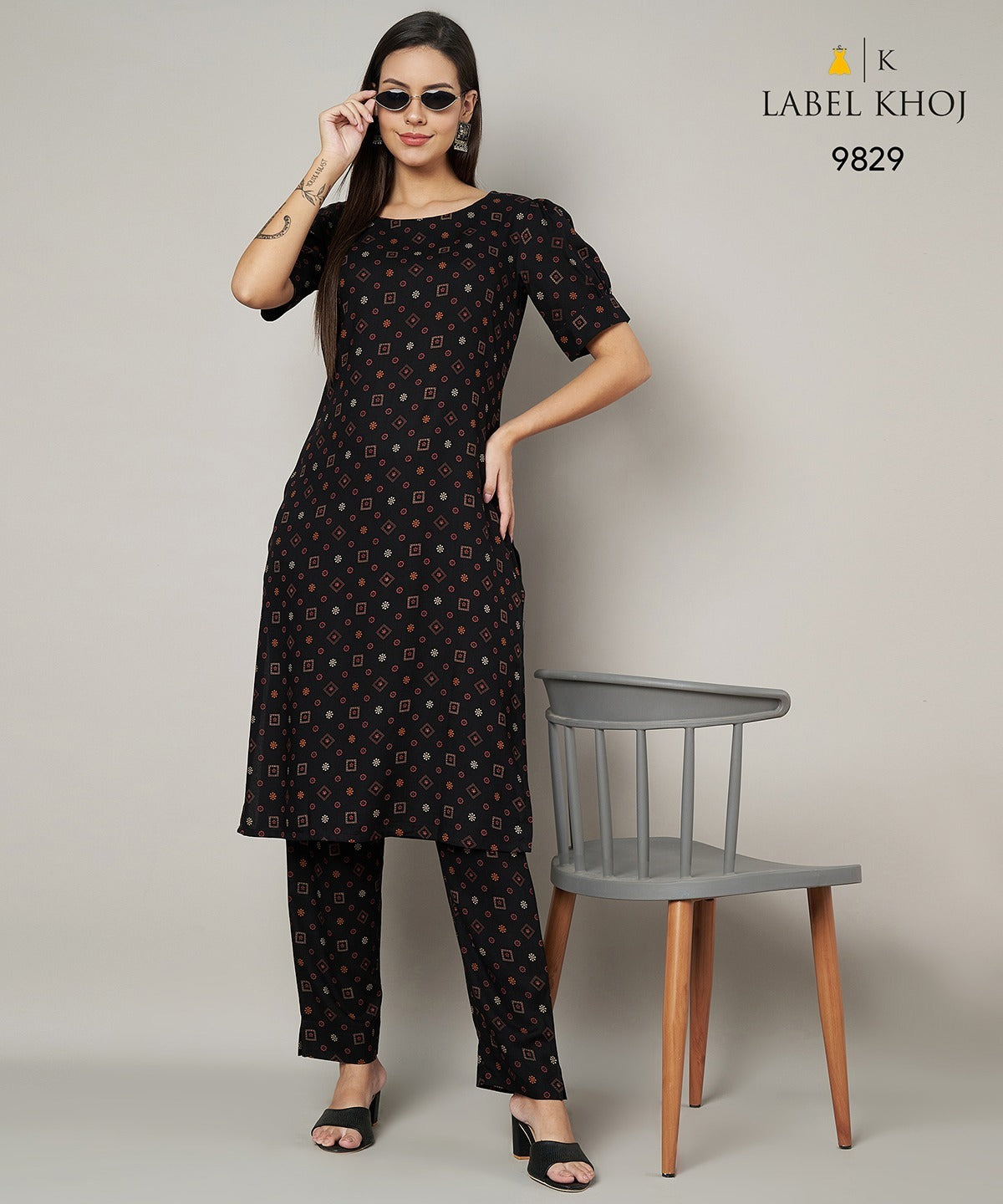 Design 12125 Label Khoj Viscose Rayon Kurti Pant Set Exporter