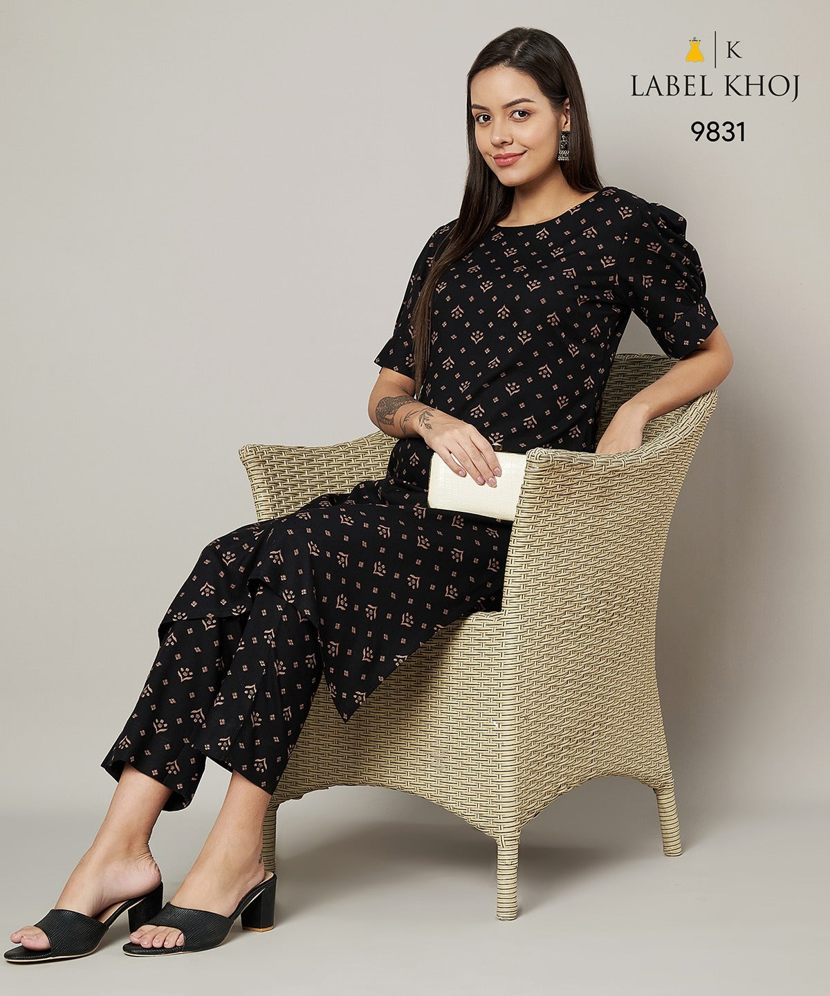 Design 12125 Label Khoj Viscose Rayon Kurti Pant Set Exporter