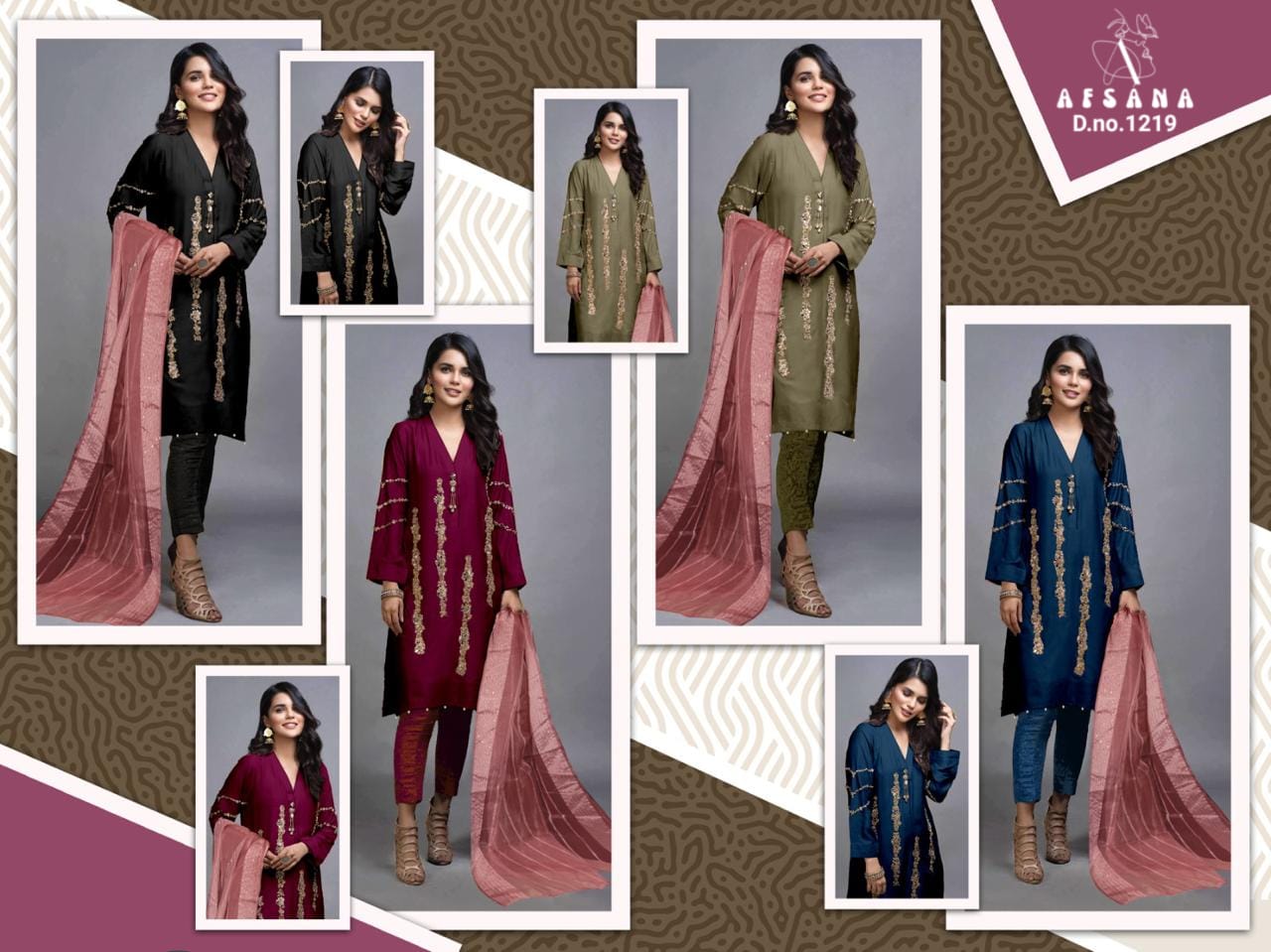 Design 1219 Afsana Pakistani Readymade Suits Exporter