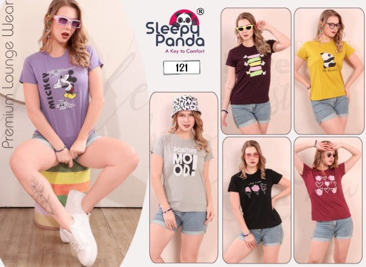 Design 121 Sleepy Panda Tencil Women Tshirt Manufacturer Ahmedabad