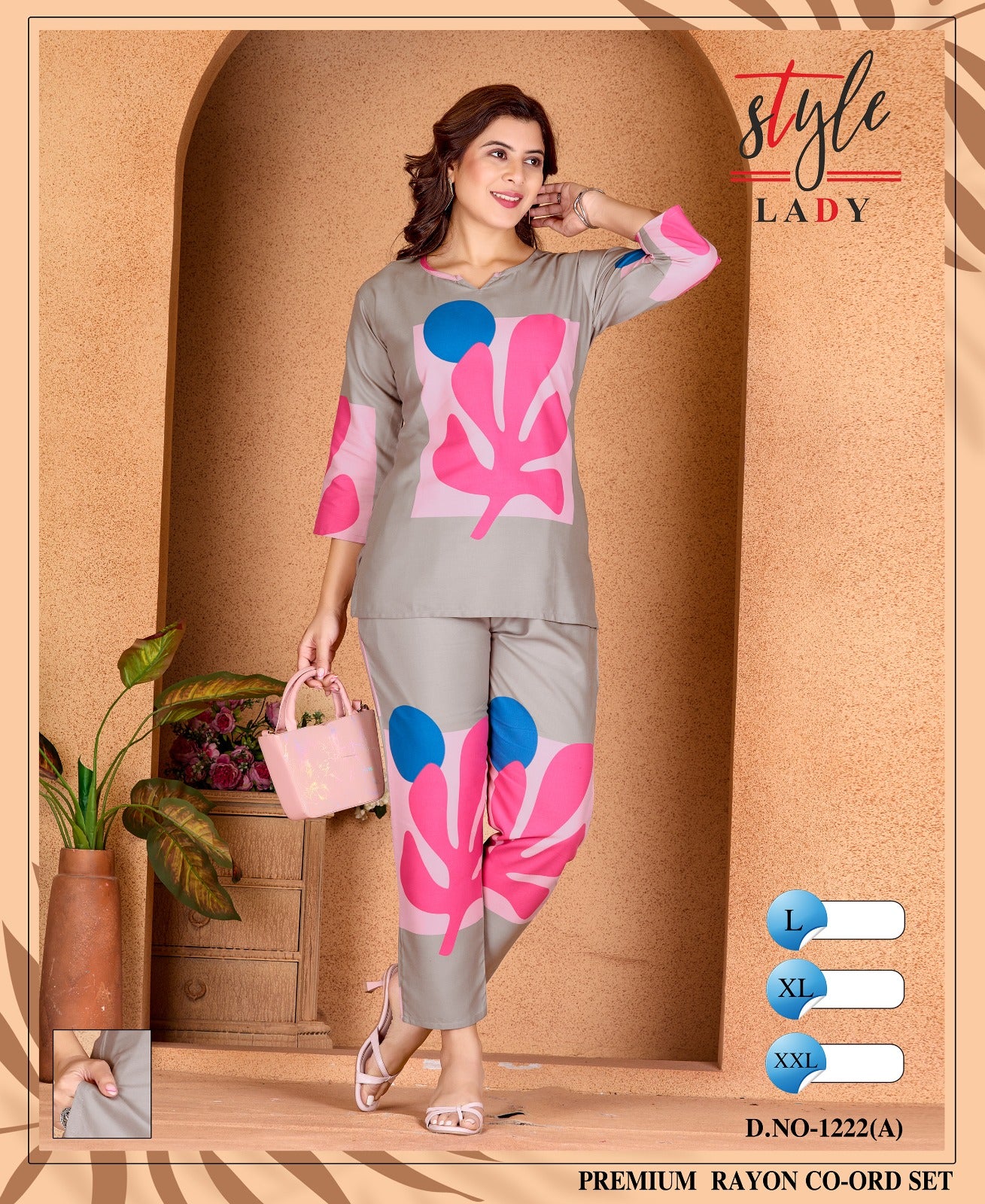 Design 1222 A Ladys Rayon Co Ord Set Wholesale Rate