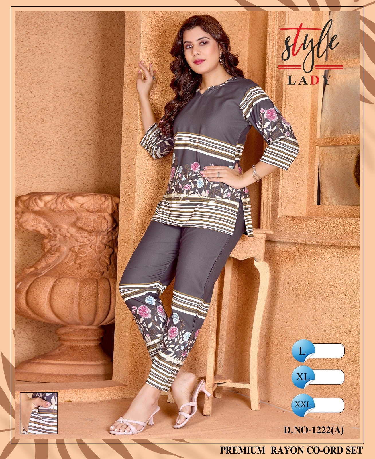 Design 1222 A Ladys Rayon Co Ord Set Wholesale Rate
