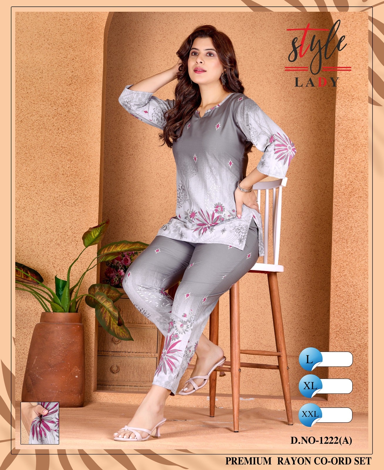 Design 1222 A Ladys Rayon Co Ord Set Wholesale Rate