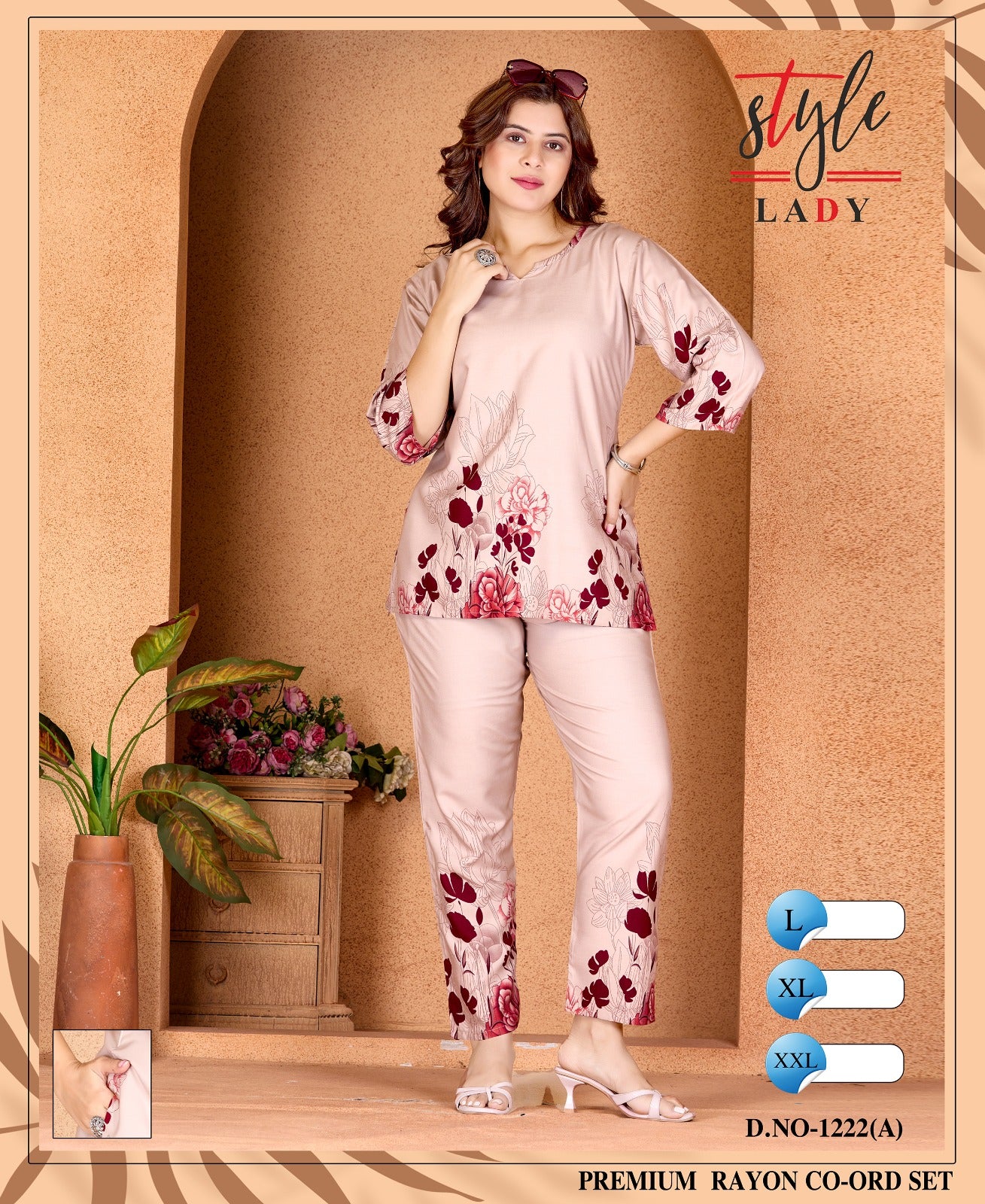 Design 1222 A Ladys Rayon Co Ord Set Wholesale Rate