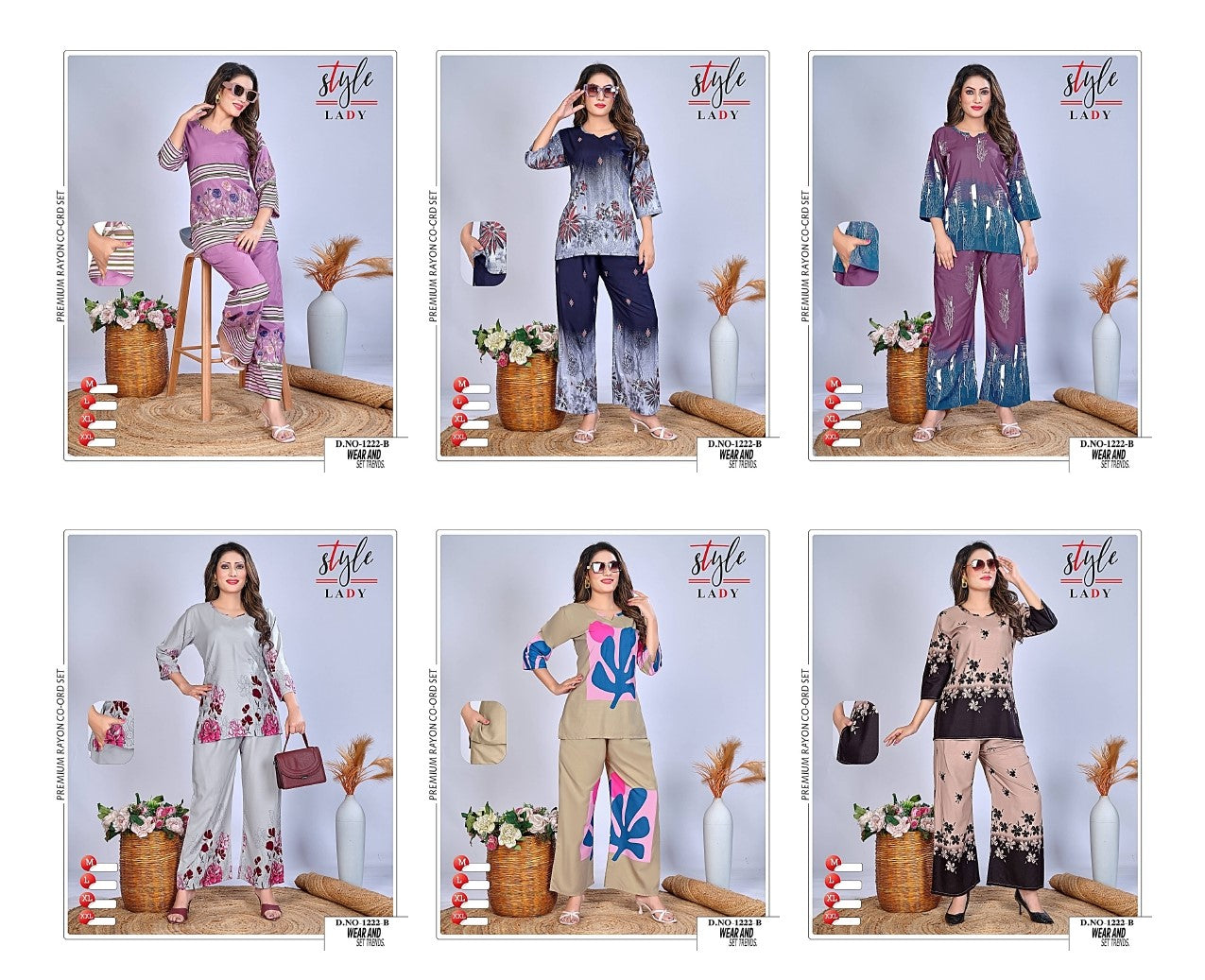 Design 1222 B Plus 1011 Ladys Rayon Co Ord Set Manufacturer India