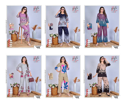 Design 1222 B Plus 1011 Ladys Rayon Co Ord Set Manufacturer India