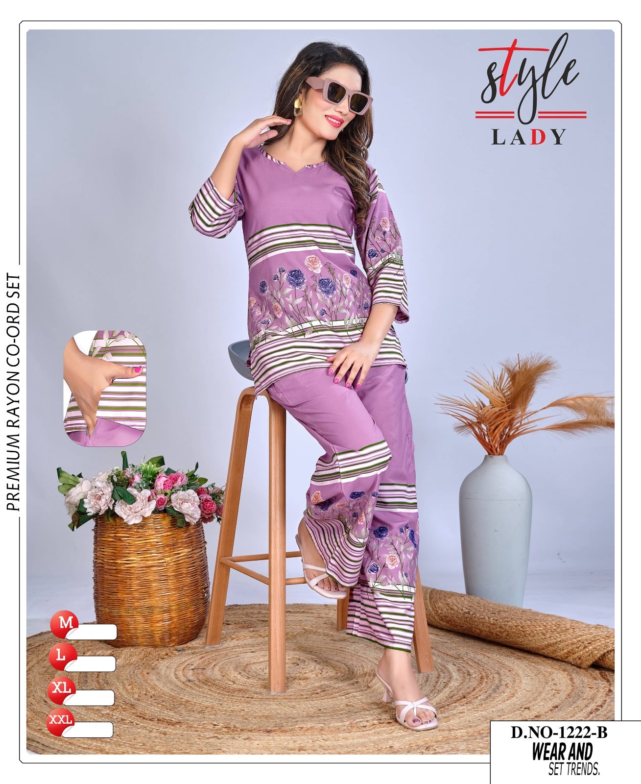 Design 1222 B Plus 1011 Ladys Rayon Co Ord Set Manufacturer India