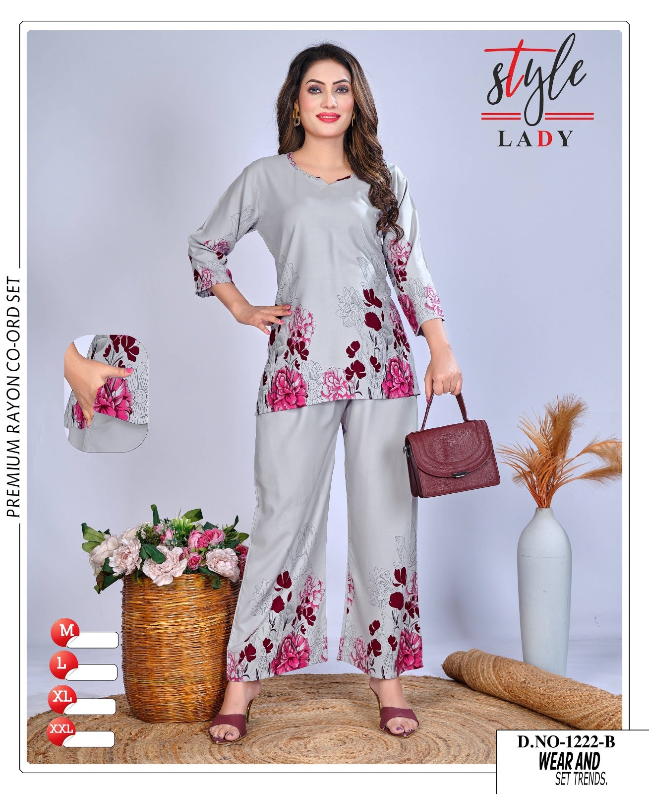 Design 1222 B Plus 1011 Ladys Rayon Co Ord Set Manufacturer India