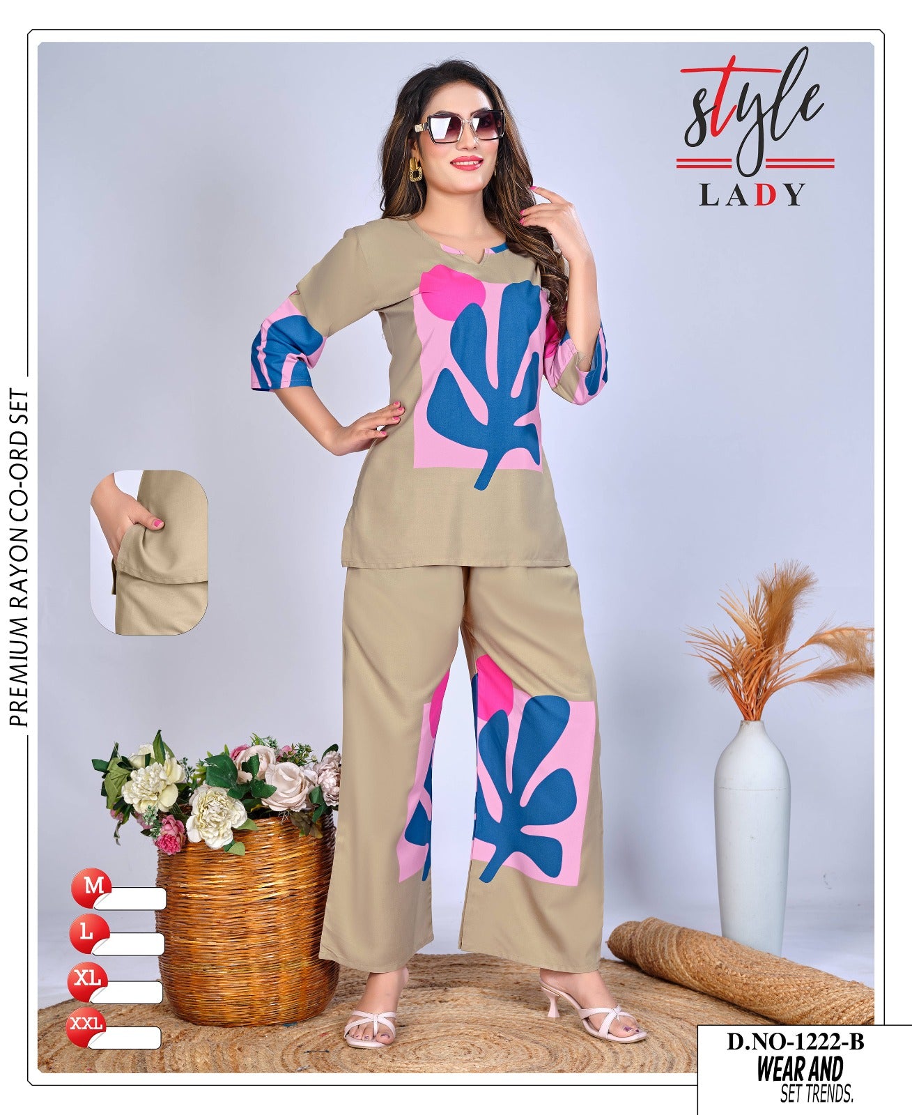 Design 1222 B Plus 1011 Ladys Rayon Co Ord Set Manufacturer India
