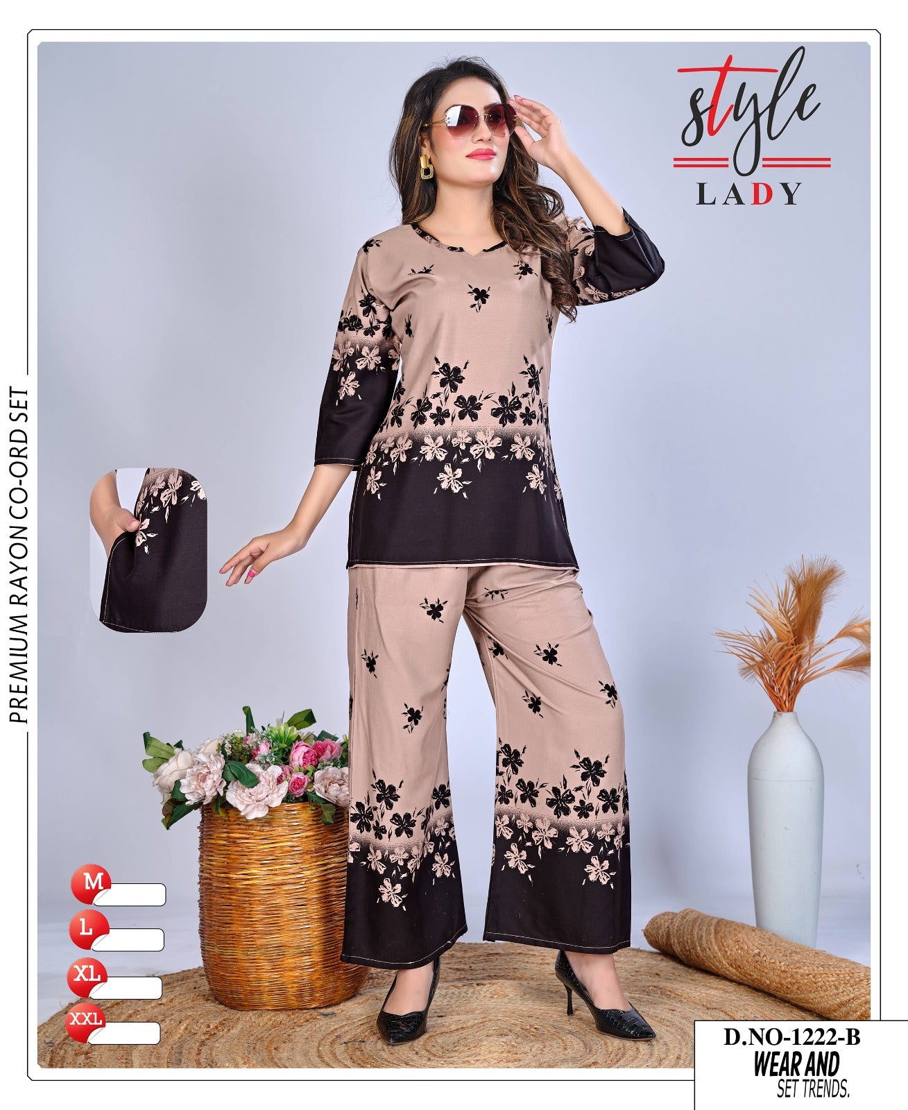 Design 1222 B Plus 1011 Ladys Rayon Co Ord Set Manufacturer India