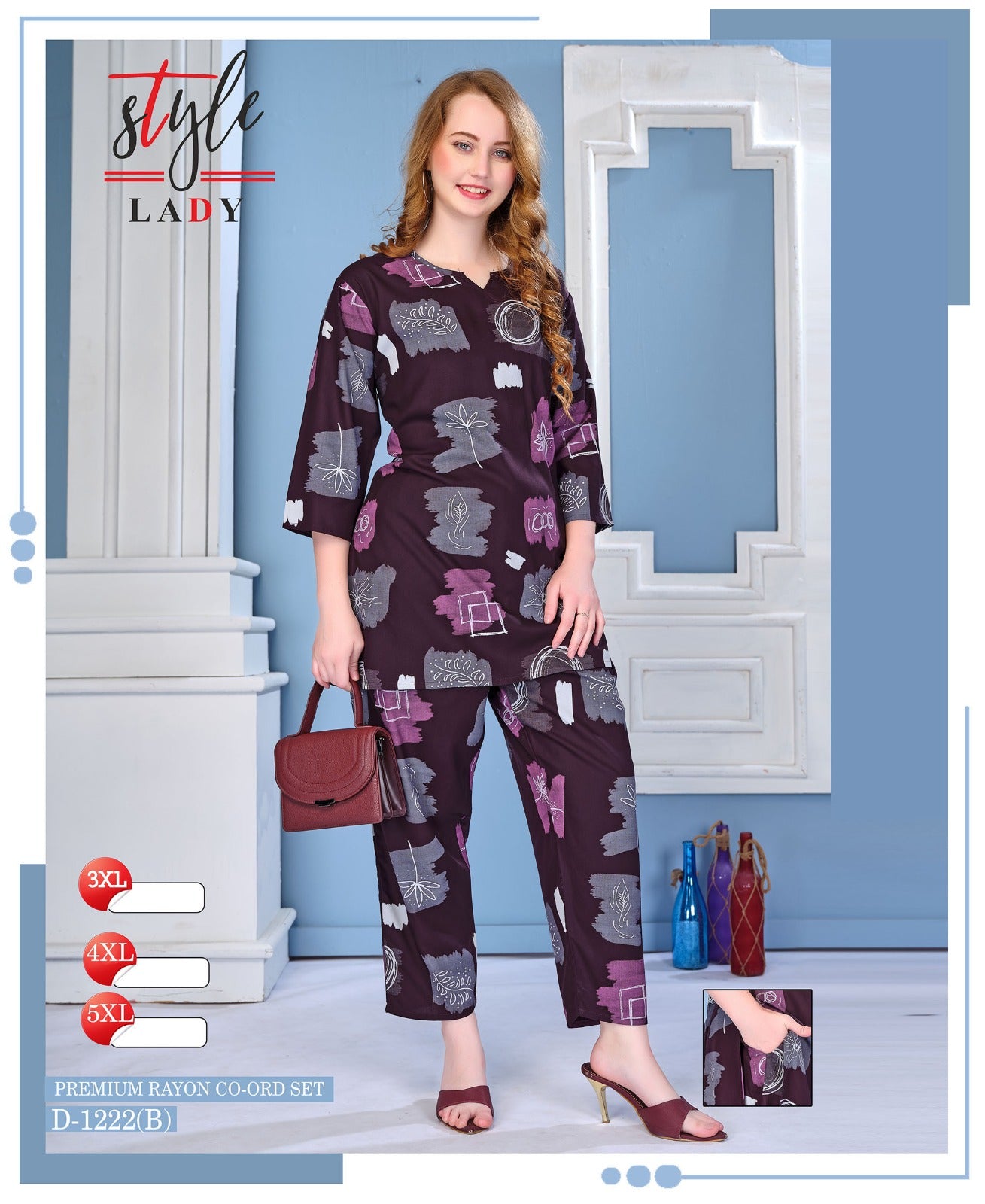 Design 1222 Plus Size Ladys Rayon Co Ord Set Exporter India