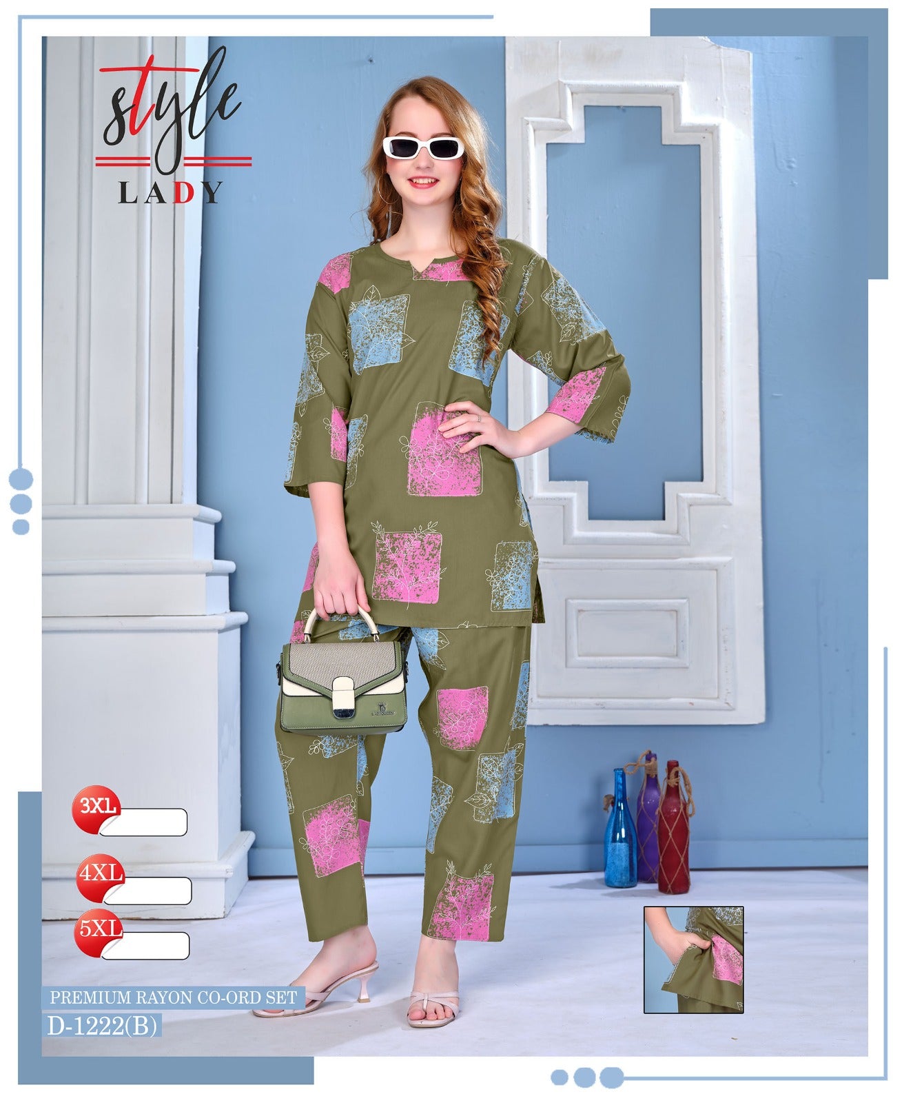 Design 1222 Plus Size Ladys Rayon Co Ord Set Exporter India