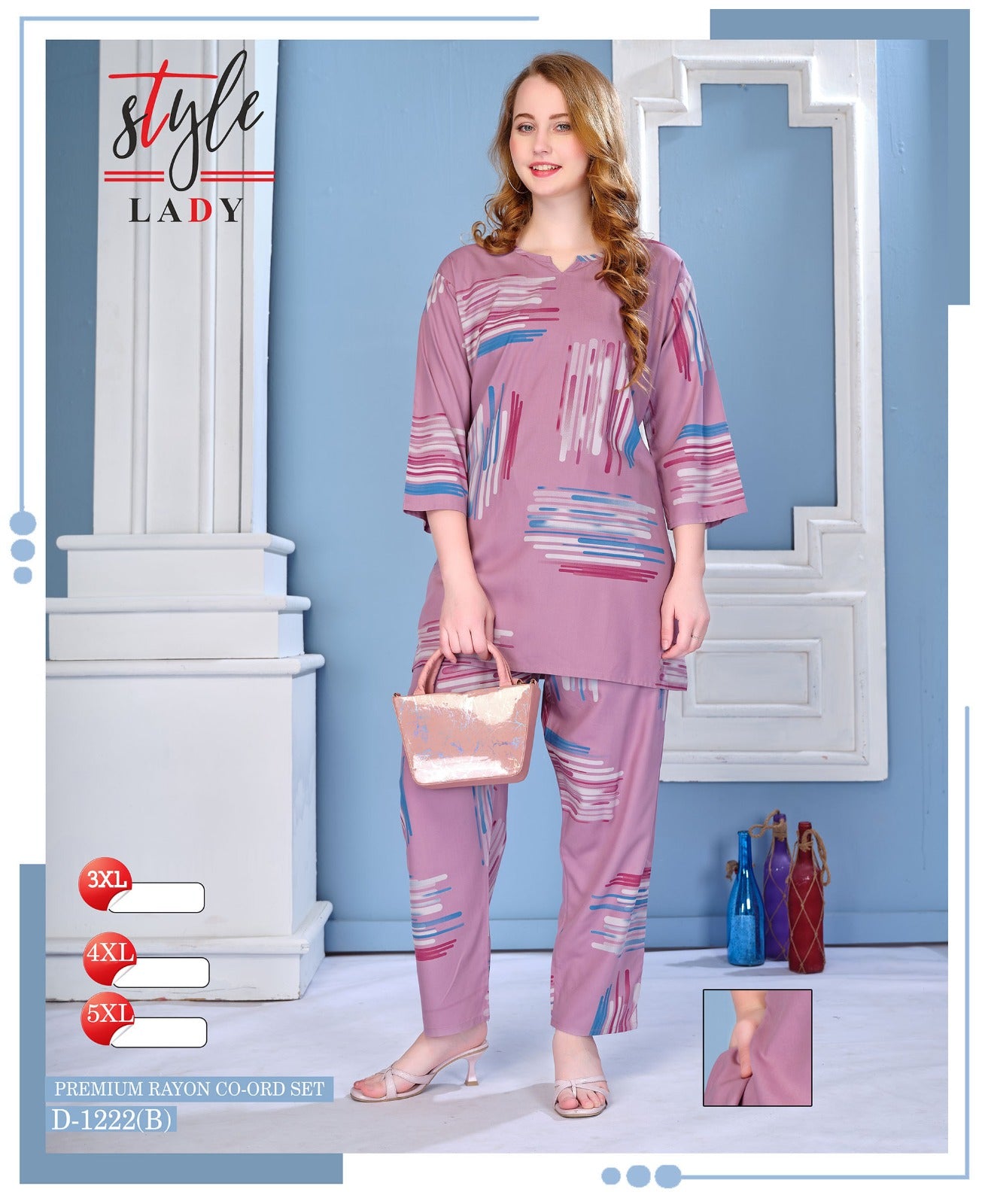 Design 1222 Plus Size Ladys Rayon Co Ord Set Exporter India
