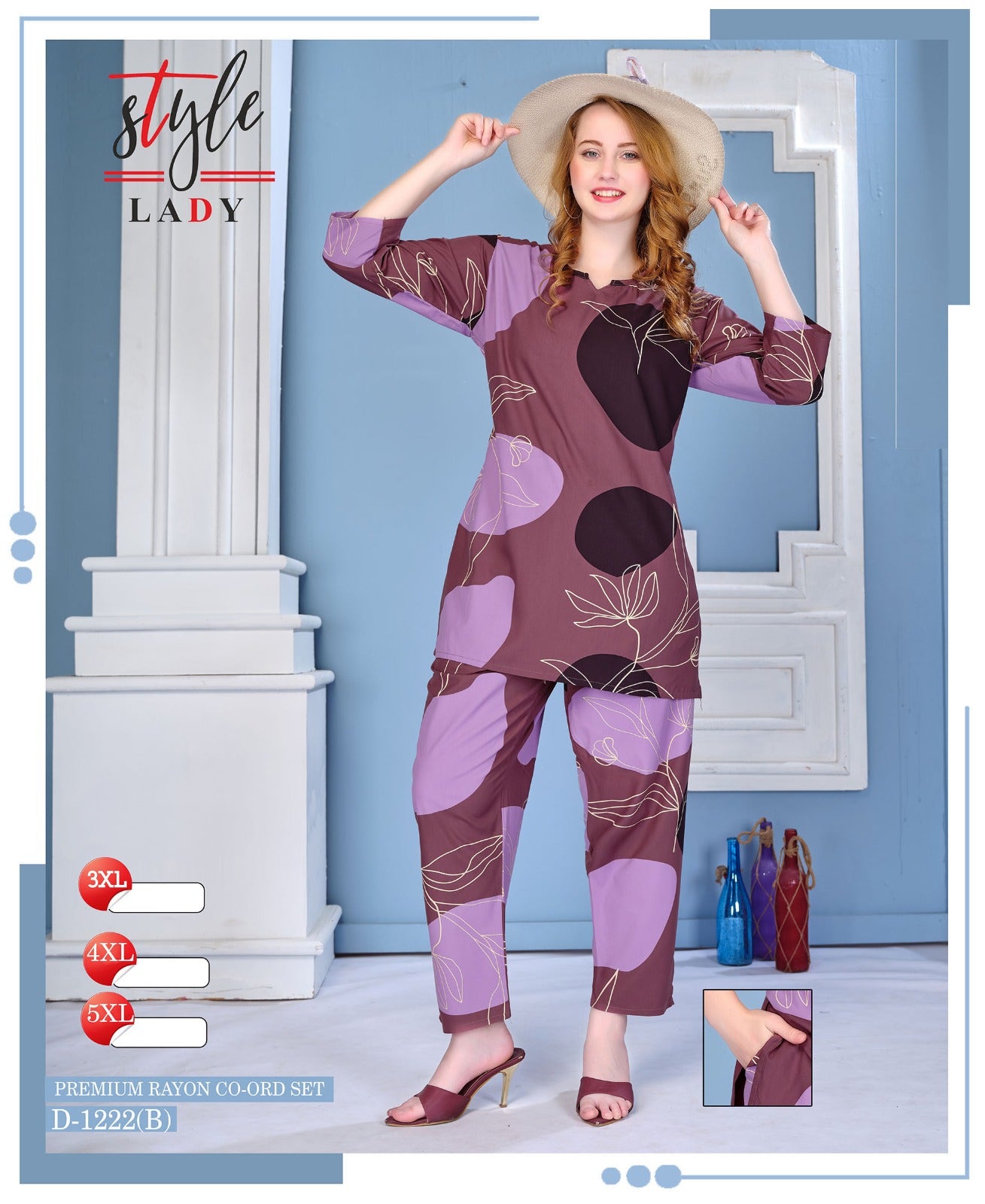 Design 1222 Plus Size Ladys Rayon Co Ord Set Exporter India