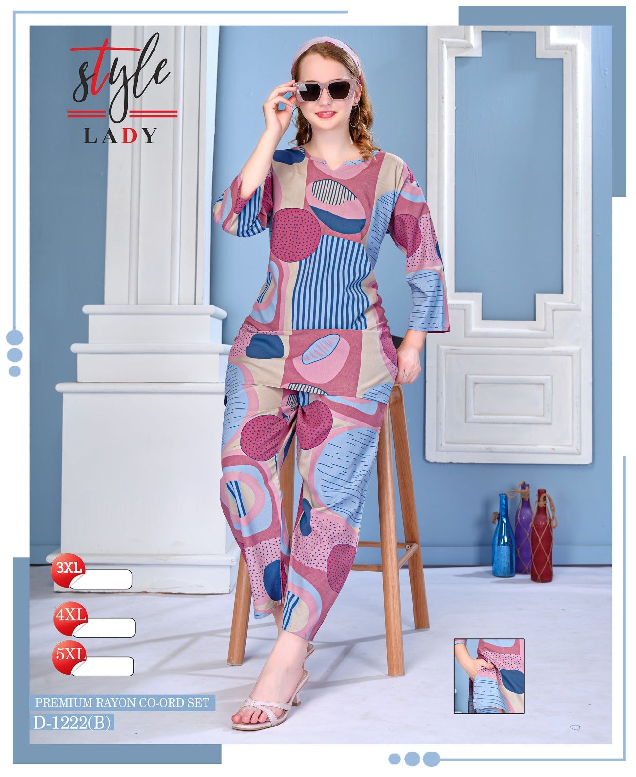 Design 1222 Plus Size Ladys Rayon Co Ord Set Exporter India