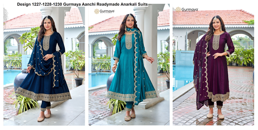 Design 1227-1228-1230 Gurmaya Aanchi Vichitra Silk Readymade Anarkali Suits Manufacturer