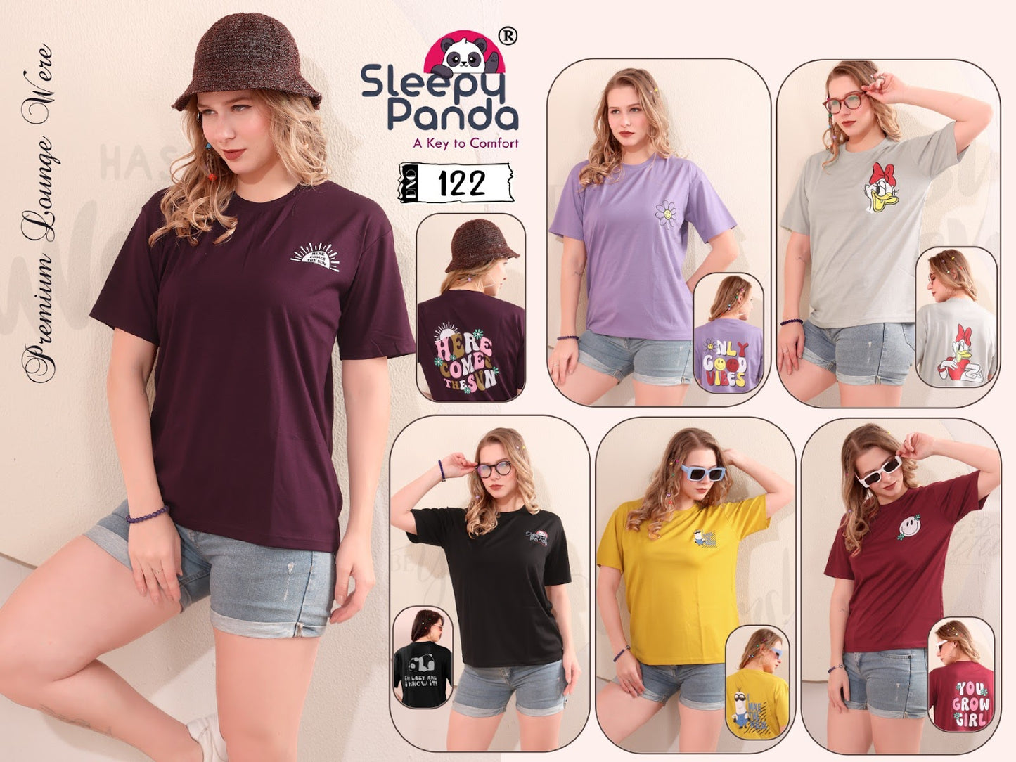 Design 122 Sleepy Panda Tencil Women Tshirt Exporter Gujarat