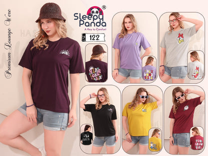 Design 122 Sleepy Panda Tencil Women Tshirt Exporter Gujarat