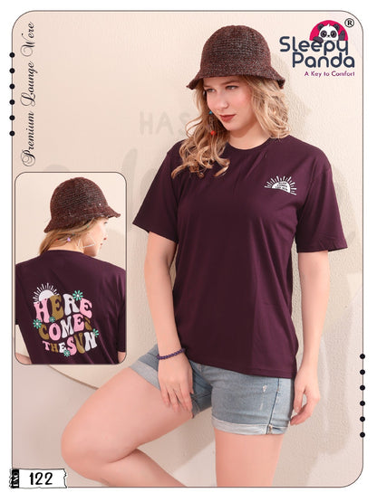 Design 122 Sleepy Panda Tencil Women Tshirt Exporter Gujarat