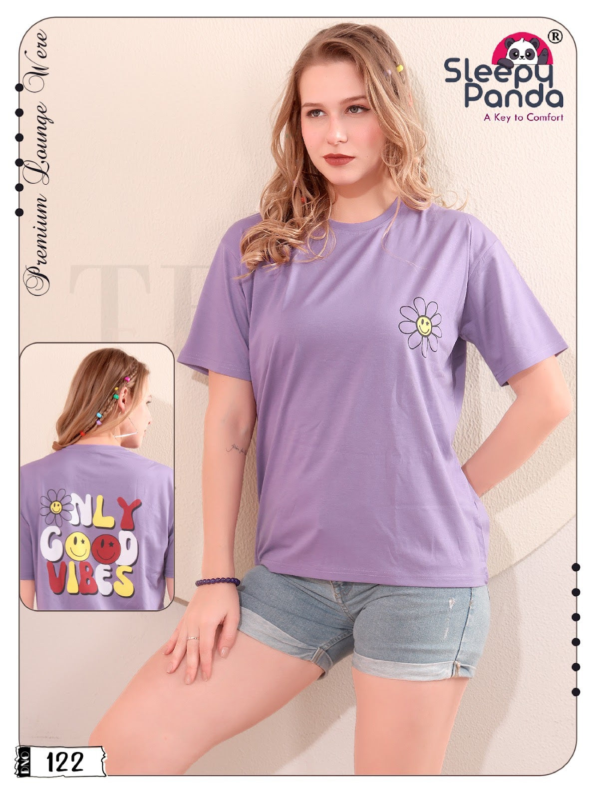 Design 122 Sleepy Panda Tencil Women Tshirt Exporter Gujarat
