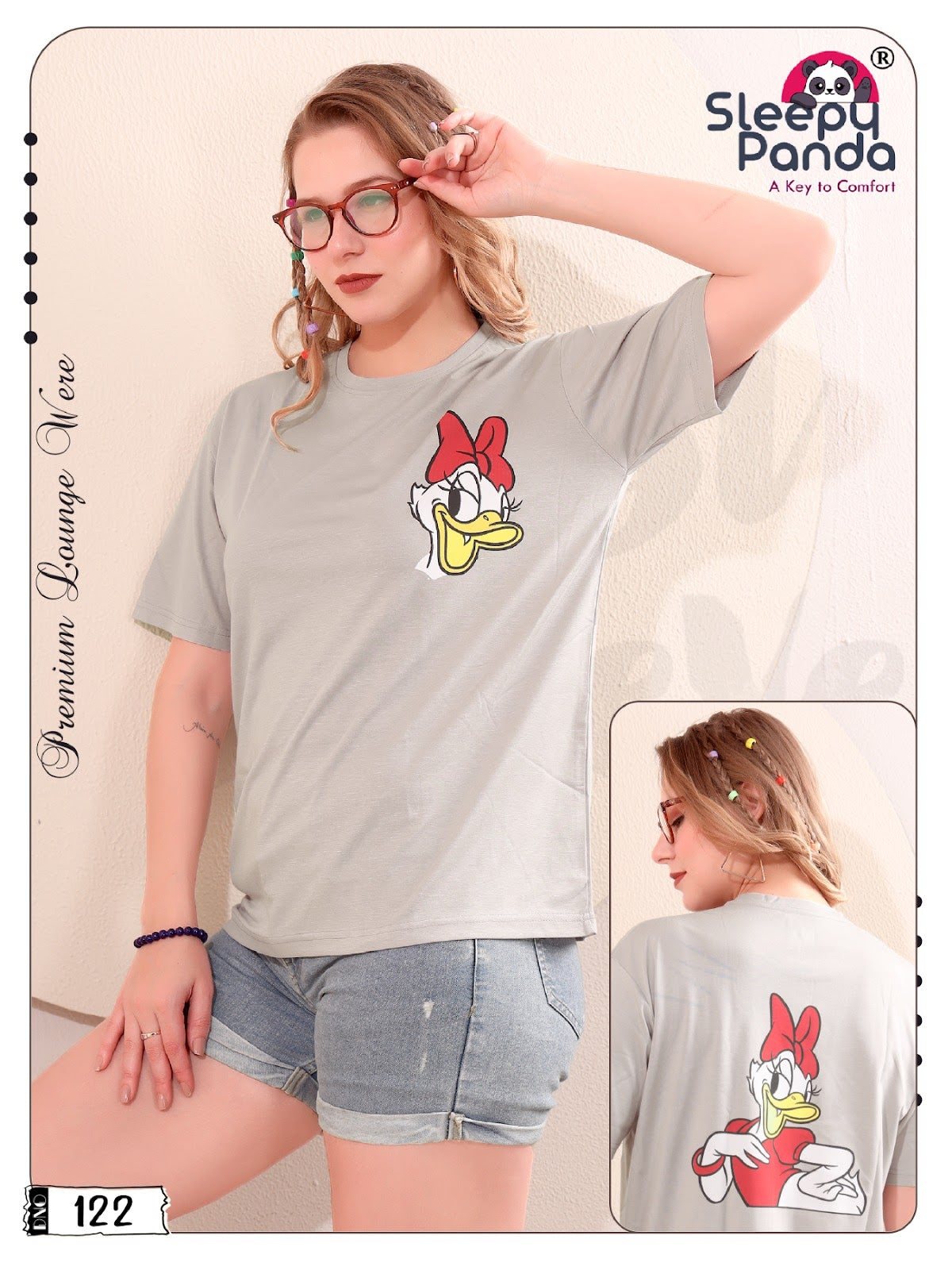 Design 122 Sleepy Panda Tencil Women Tshirt Exporter Gujarat