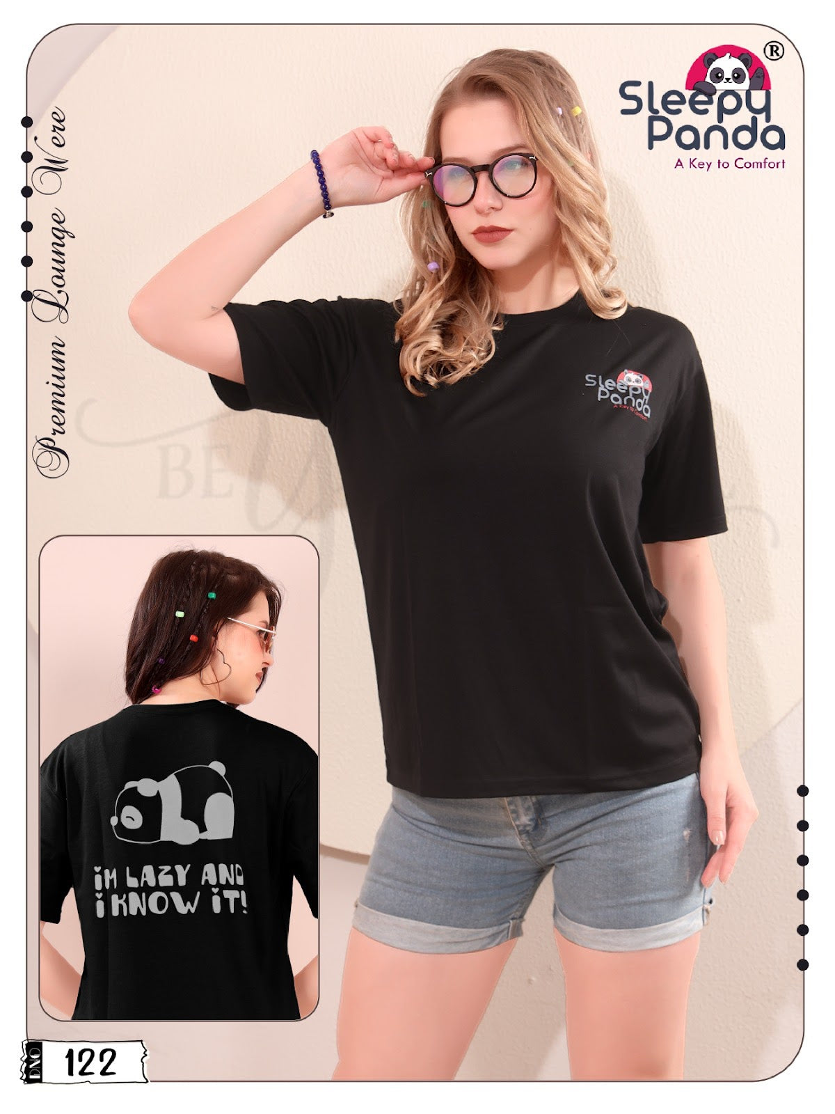 Design 122 Sleepy Panda Tencil Women Tshirt Exporter Gujarat