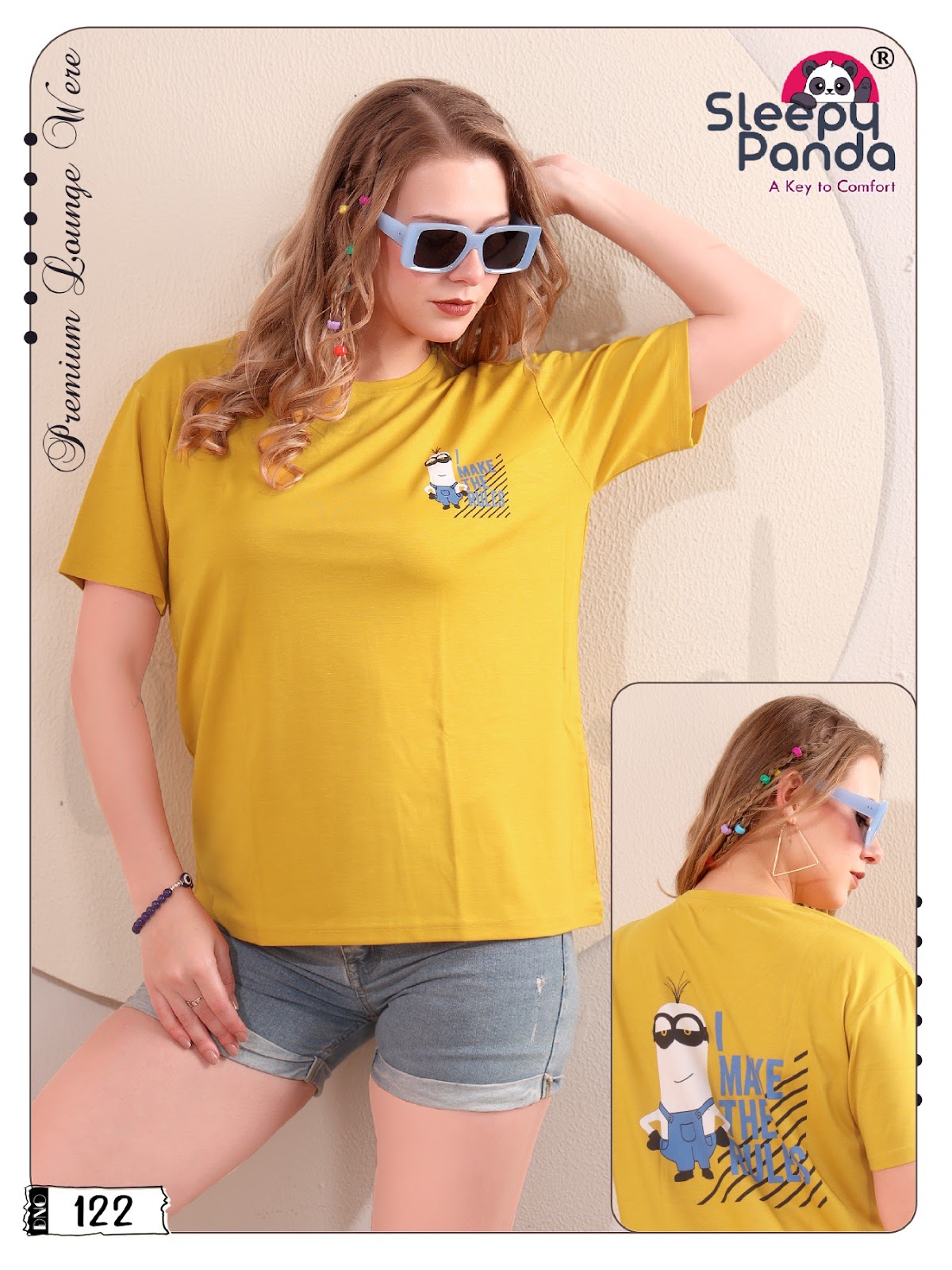 Design 122 Sleepy Panda Tencil Women Tshirt Exporter Gujarat