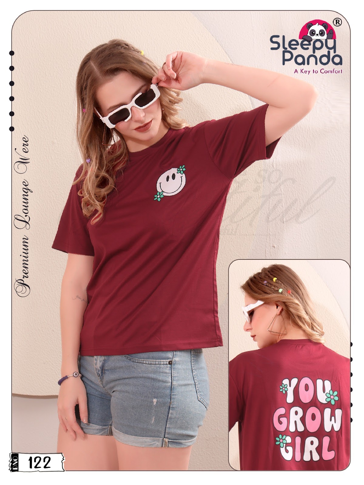 Design 122 Sleepy Panda Tencil Women Tshirt Exporter Gujarat